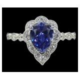 Sterling pear cut tanzanite (?) ring with milgrain