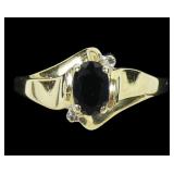 10K Yellow gold oval cut blue sapphire ring with