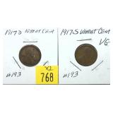 x2- Early wheat cents -x2 cents-Sold by the piece,