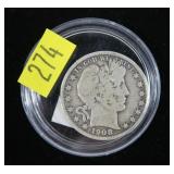 1908-O Barber half dollar