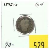 1892-S Barber dime