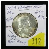 1955 Franklin half dollar, Bugs Bunny, BU