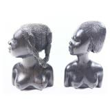 Lot: 2 African female wooden carved busts