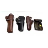 Lot, 3 leather holsters and 1 leather mag pouch,