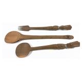 Lot: 3 African hand carved wooden Serving pcs