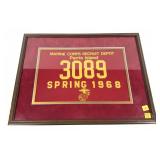 Framed USMC Parris Island 1968 textile, frame