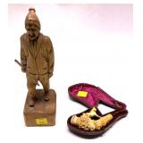 Lot: Carved Pipe with case and Wooden carved