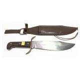Stainless Bowie knife with leather sheath
