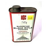 Tin of Superfine black rifle powder, FFFg,