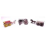 Lot: 3 C/I Toys, 2 Horse and Wagons and 1- Tractor