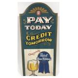 Pabst Blue Ribbon wooden sign, 24" x 11"