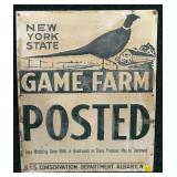 Vintage NYS Conservation Game Farm Posted sign,