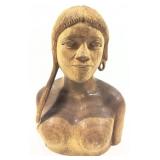 Hand Carved wooden Bust - 12.5" H.