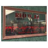 Framed Red Wolf Lager mirror, 25 1/2" x 51 1/2"