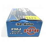 Box of .32 Auto 71-grain FMJ PPU cartridges, 50