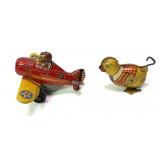 Lot: 2 Vintage tin toys Airplane marked MAR Toys