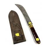 Machete style knife with leather sheath