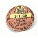 1928 NYS Resident Hunting, Trapping & Fishing