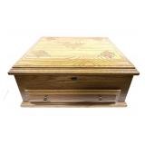 Large oak jewelry chest with key, 17" x 14.5" x