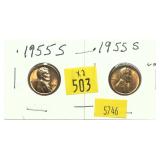x2- 1955-S Lincoln cents, -x2 cents, Sold by the