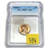 1955-S Lincoln cent, ICG slab certified MS-67+