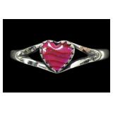 Sterling silver dentil set heart shape pink paua