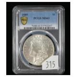 1889 Morgan dollar- PCGS slab certified MS .63