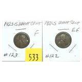 Lot, Lincoln cents: 1921-S, 1923-S, 2 pcs.