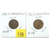 Lot, Lincoln cents: 1916-D, 1916-S, 2 pcs.