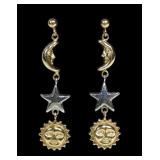 14K Yellow and white gold post earrings with sun,