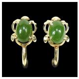 18K Yellow gold jade screwback earrings,