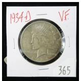 1934-D Peace dollar- V.F.