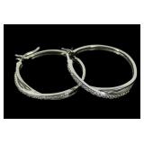 Sterling silver hoop earrings with diamond