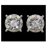 Sterling silver diamond post earrings with diamond