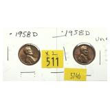 x2- 1958-D Lincoln cents, -x2 cents, Sold by the