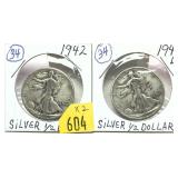 x2- Half dollars, 90% silver, -x2 half dollars,