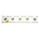 x5- Dimes, 90% silver, -x5 dimes, Sold by the
