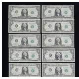 x10- $1 Federal Reserve notes, Unc., series