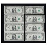 x8- $1 Federal Reserve notes, Unc., series