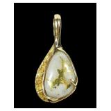 14K Yellow gold pendant with gold in quartz,