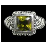 Sterling silver square cut bezel set green stone