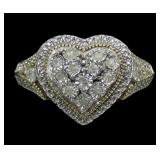 Sterling silver diamond heart shaped ring with