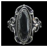 Sterling silver faceted hematite ring in scrolled