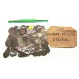 Lot of wheat cents, 250 pcs.