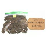 Lot of wheat cents, 250 pcs.