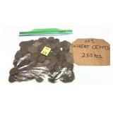Lot of wheat cents, 250 pcs.