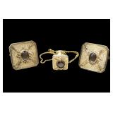 18K Yellow gold filled cufflink and tie tack set