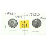 x2- 1943-D Lincoln cents, -x2 cents, Sold by the
