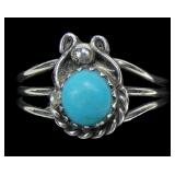 Sterling silver dentil set turquoise ring in split