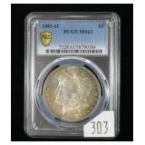 1881-O Morgan dollar- PCGS slab certified MS .63